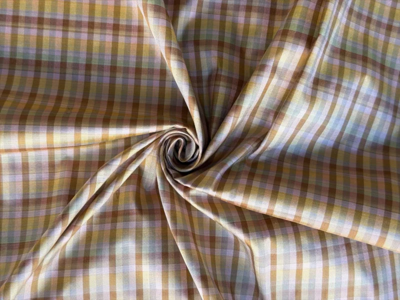 Silk Plaid, Smooth Weave, Yellow and Brown