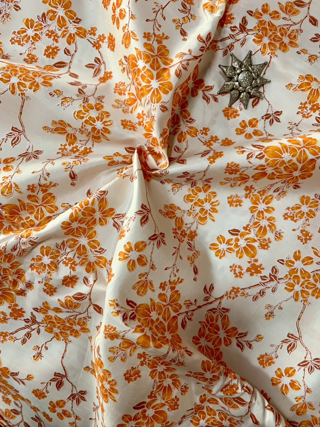 Printed Silk, Smooth Weave, Cream