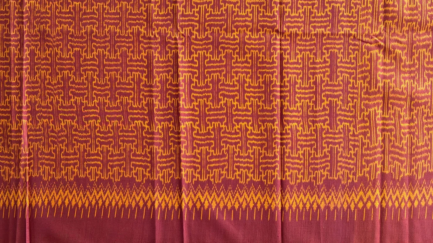 Ikat Silk, 2-Shaft, Chinese-Key Pattern, Betel Red