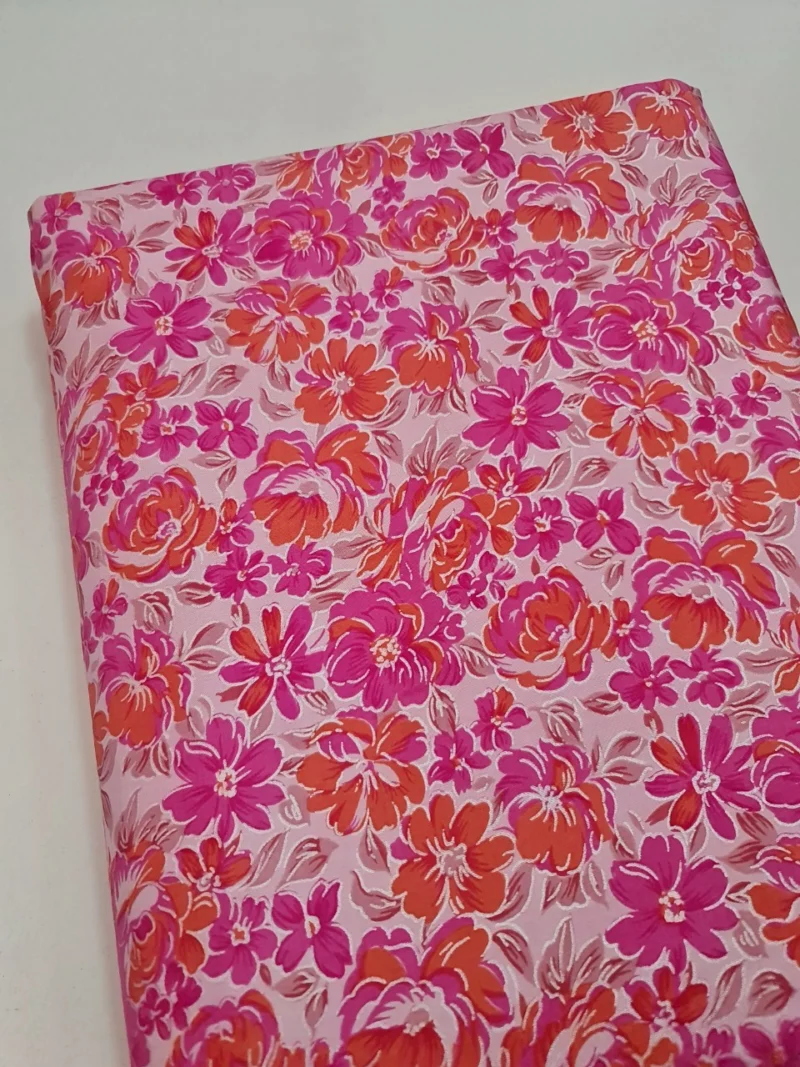 Printed Silk, Smooth Weave, Floral Print, Light Pink Ground