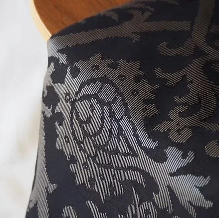 Machine-Woven Spun Silk, Jacquard, Wide Width, Black