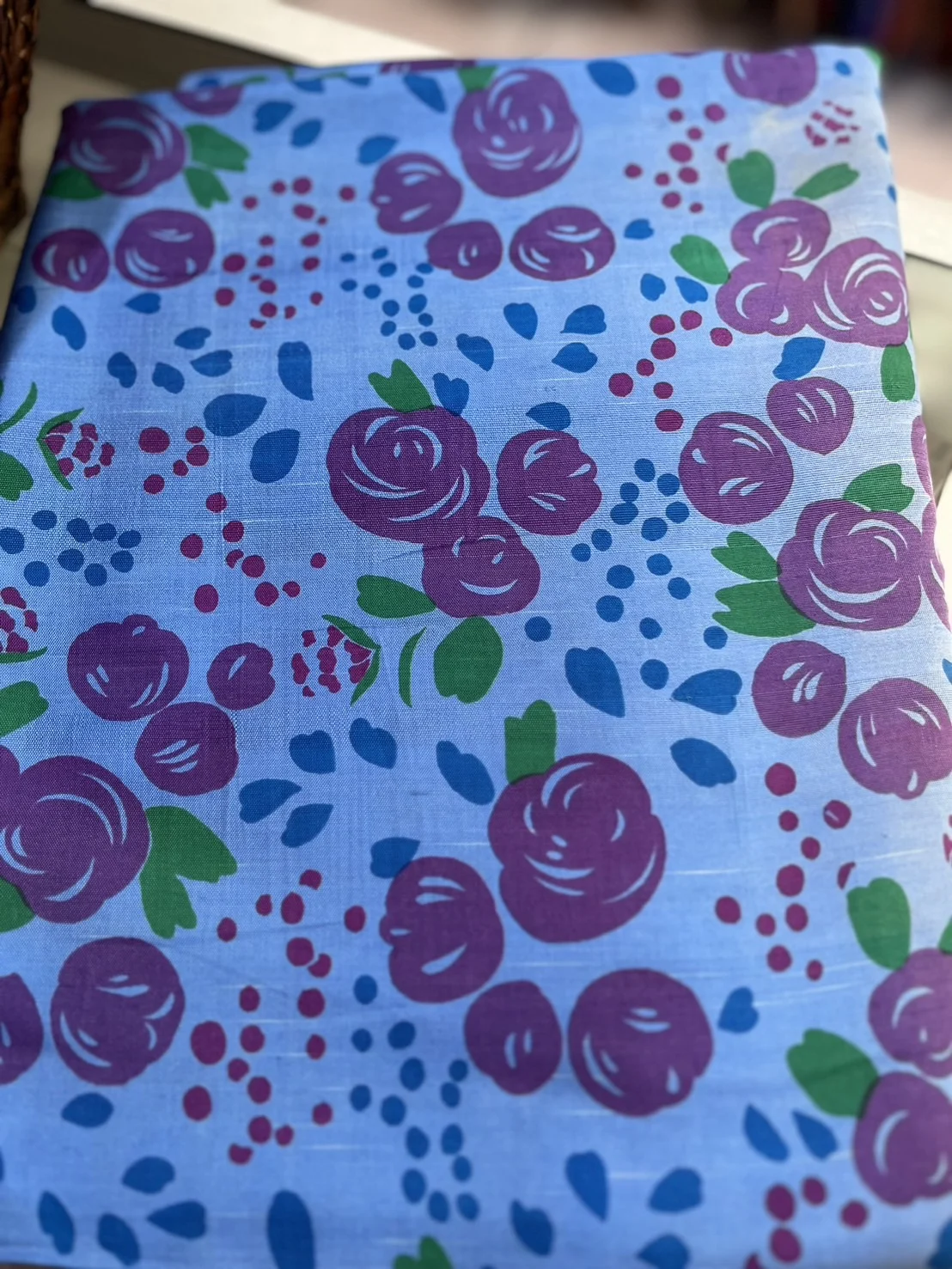 Printed Silk, Textured, Floral Print, Light Blue Ground