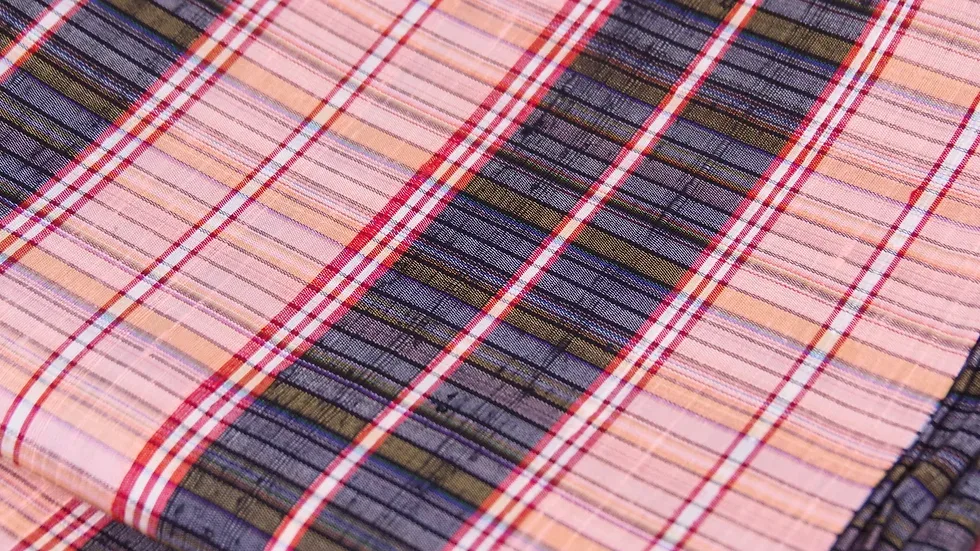 Silk Plaid, Soft Textured, Salmon Pink and Black