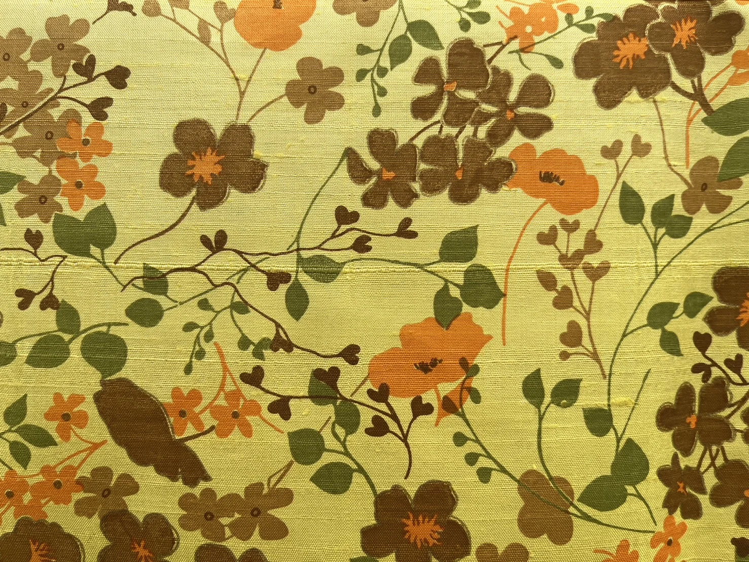 Printed Silk, Textured, Floral Print, Cream-Yellow Ground