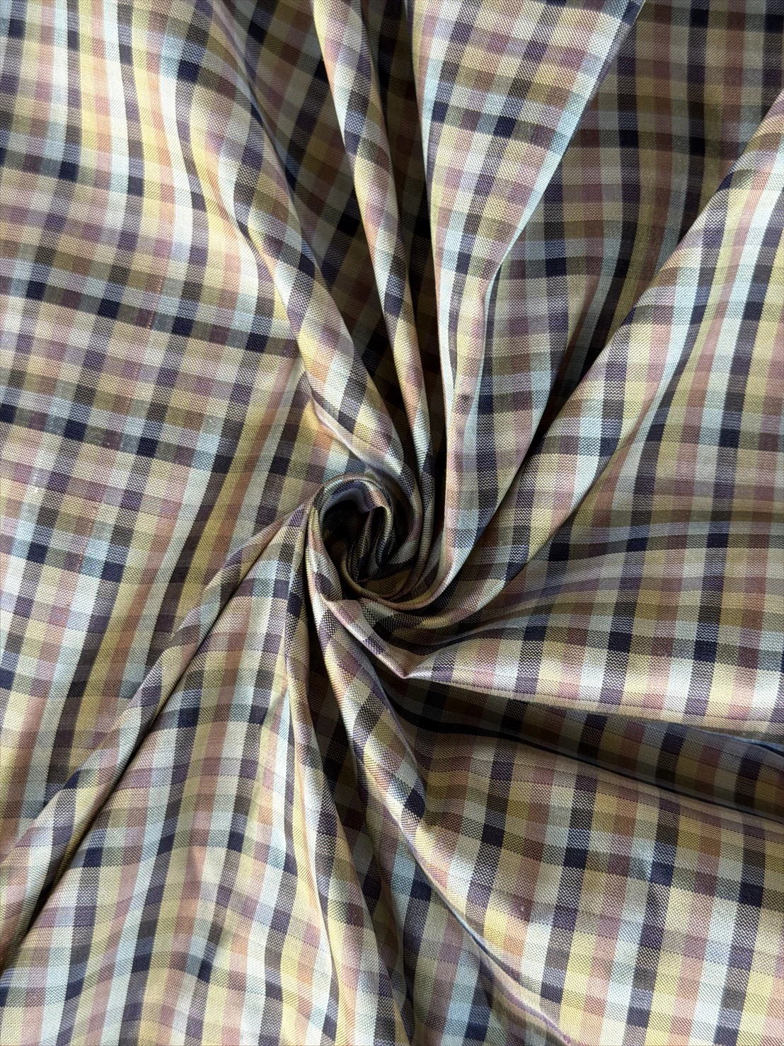 Silk Plaid, Smooth Weave, Black and Yellow