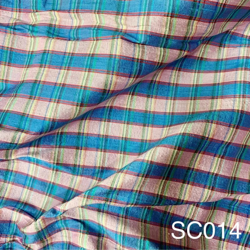 Silk Plaid, Textured, Light Blue and Light Orange