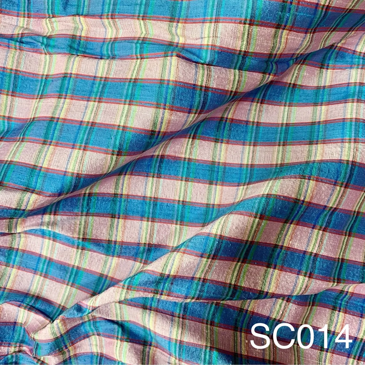 Silk Plaid, Textured, Light Blue and Light Orange