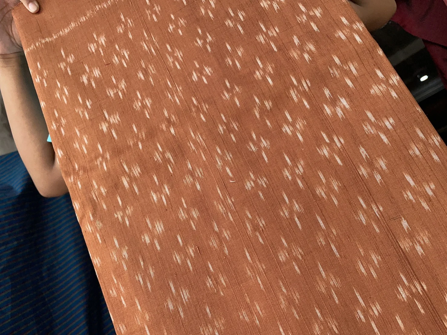 Ikat Native Silk, Small Dok Kaew Pattern, Orange and Brick Brown