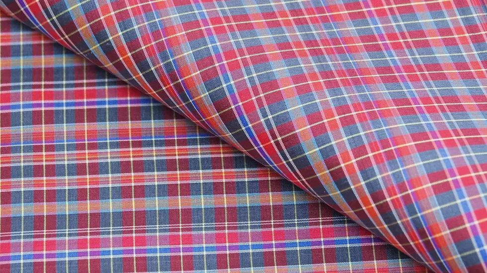 Silk Plaid, Smooth Weave, Red and Grey-Blue