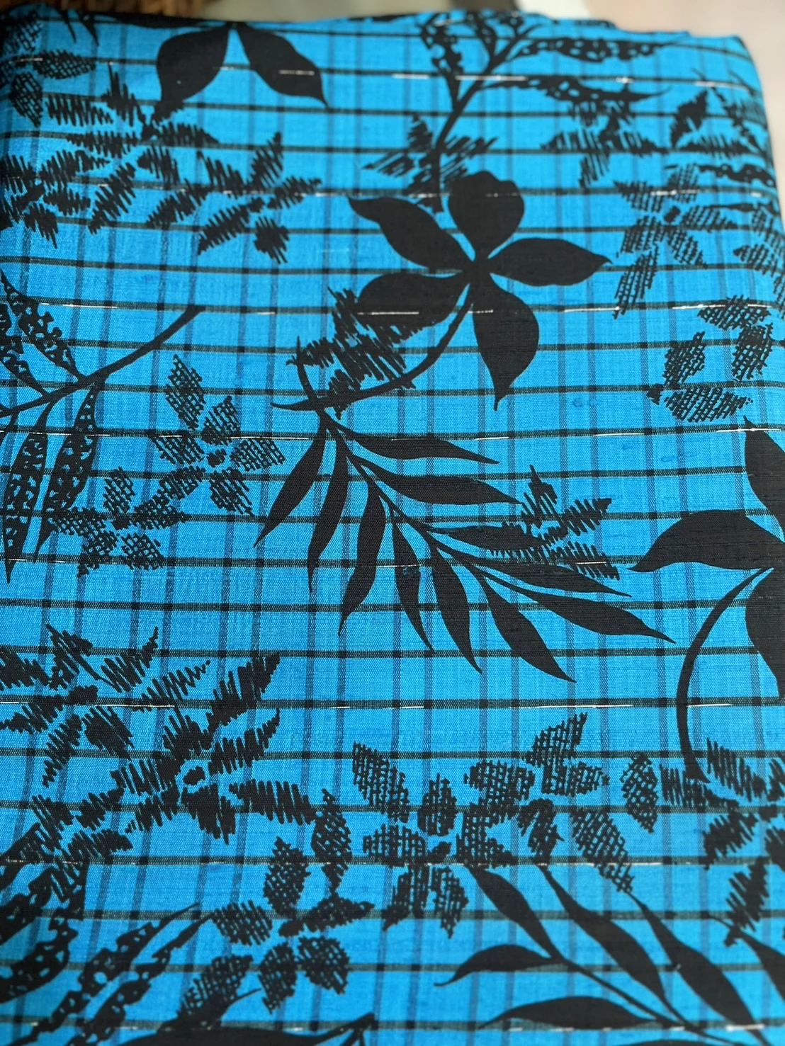 Printed Silk, Textured, Floral Print, Light Blue Ground