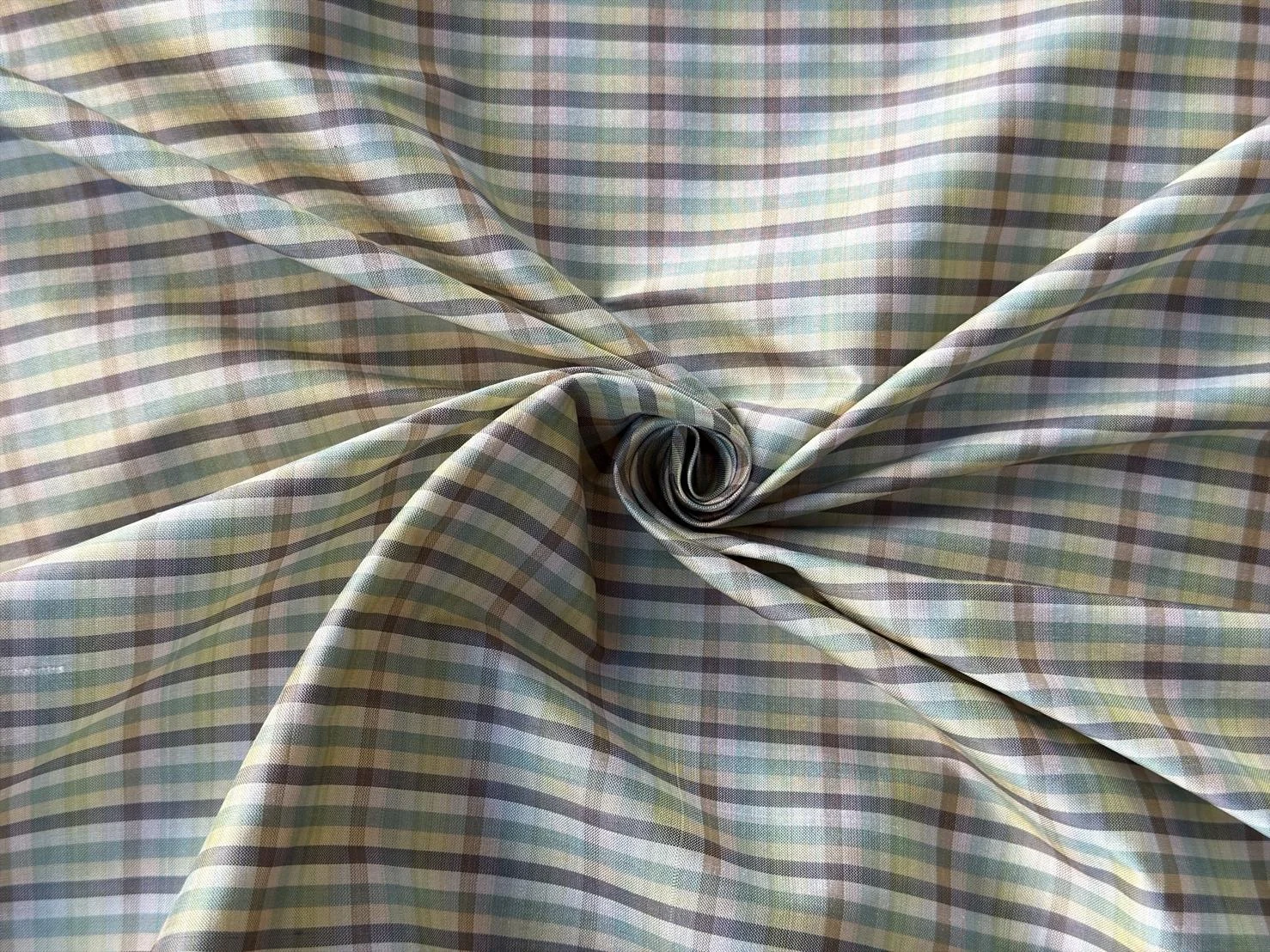Silk Plaid, Smooth Weave, Green and Black