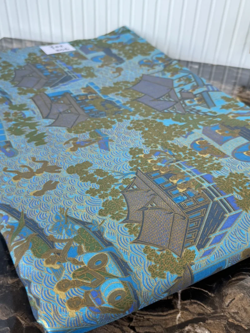 Printed Silk, Textured, Floral Print, Pale Blue Ground