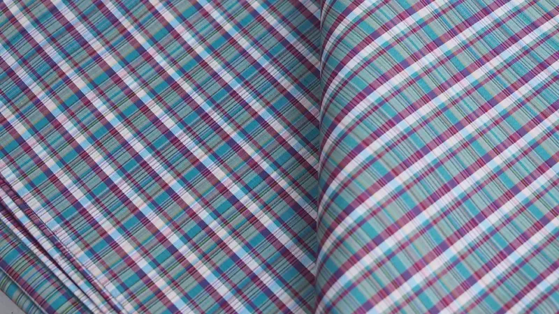 Silk Plaid, Smooth Weave, Light Blue and Red