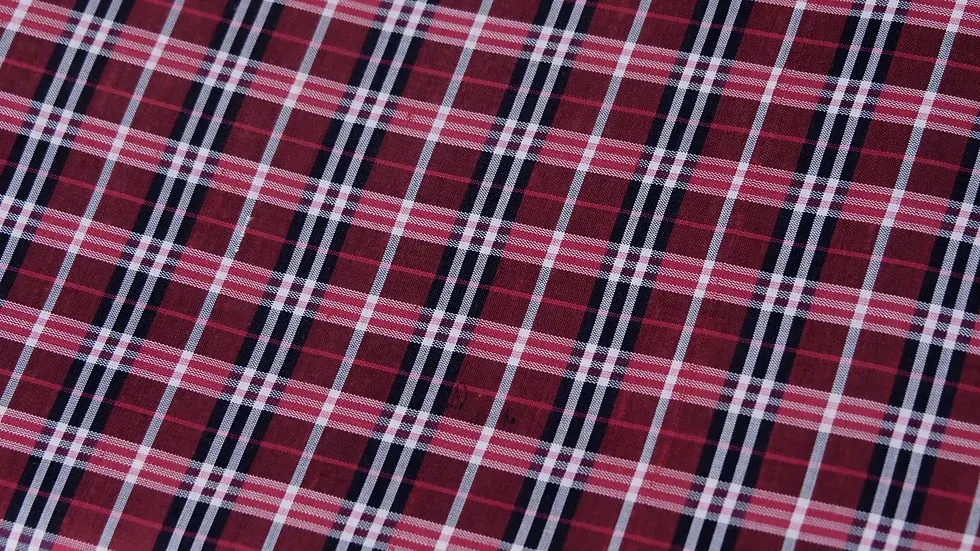 Silk Plaid, Smooth Weave, Dark Red and Pink