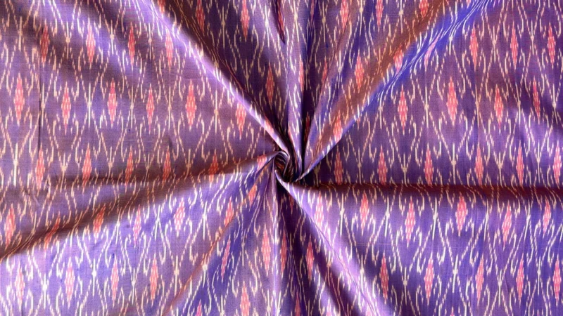 Ikat Silk, 2-Shaft, Hook-and-Lantern Pattern, Purple with Yellow Ikat