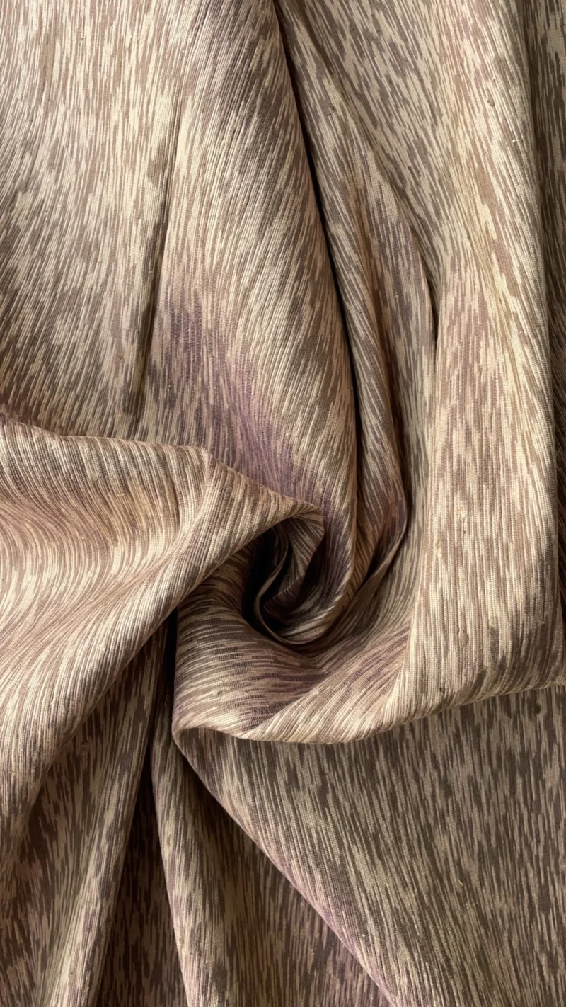 Contemporary Ikat Silk, Heavy Weight, Speckled Pattern, Beige-Brown Shot with Pink