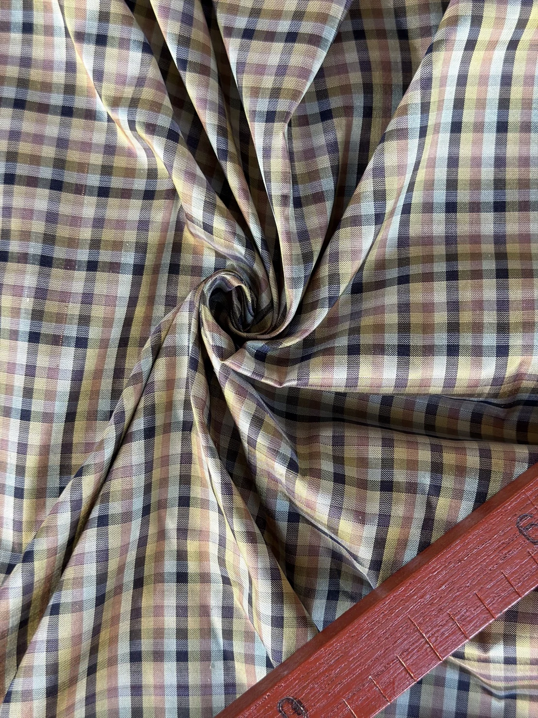Silk Plaid, Smooth Weave, Black and Yellow