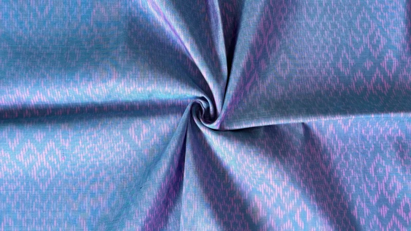 Ikat Silk, 2-Shaft, Lantern Pattern, Grey-Green-Purple