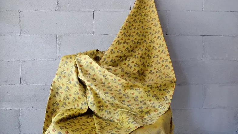 Printed Silk, Smooth Weave, 2-Ply, Elephant Print, Yellow