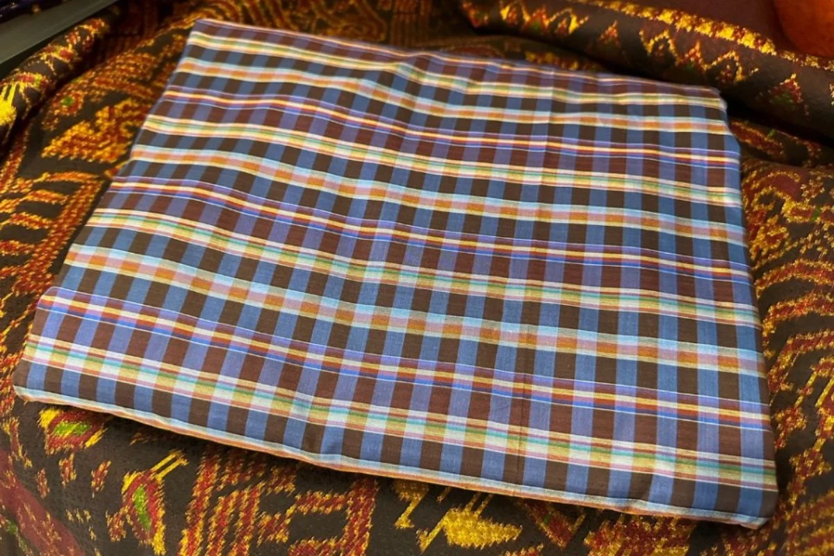 Silk Plaid, Smooth Weave, Blue and Dark Brown