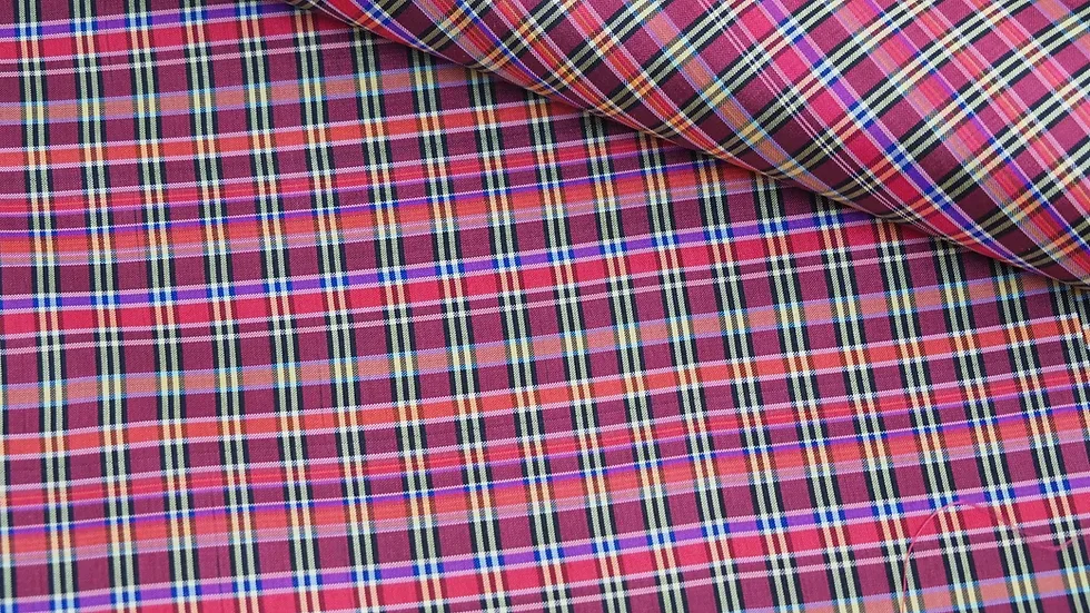 Silk Plaid, Smooth Weave, Red and Pink