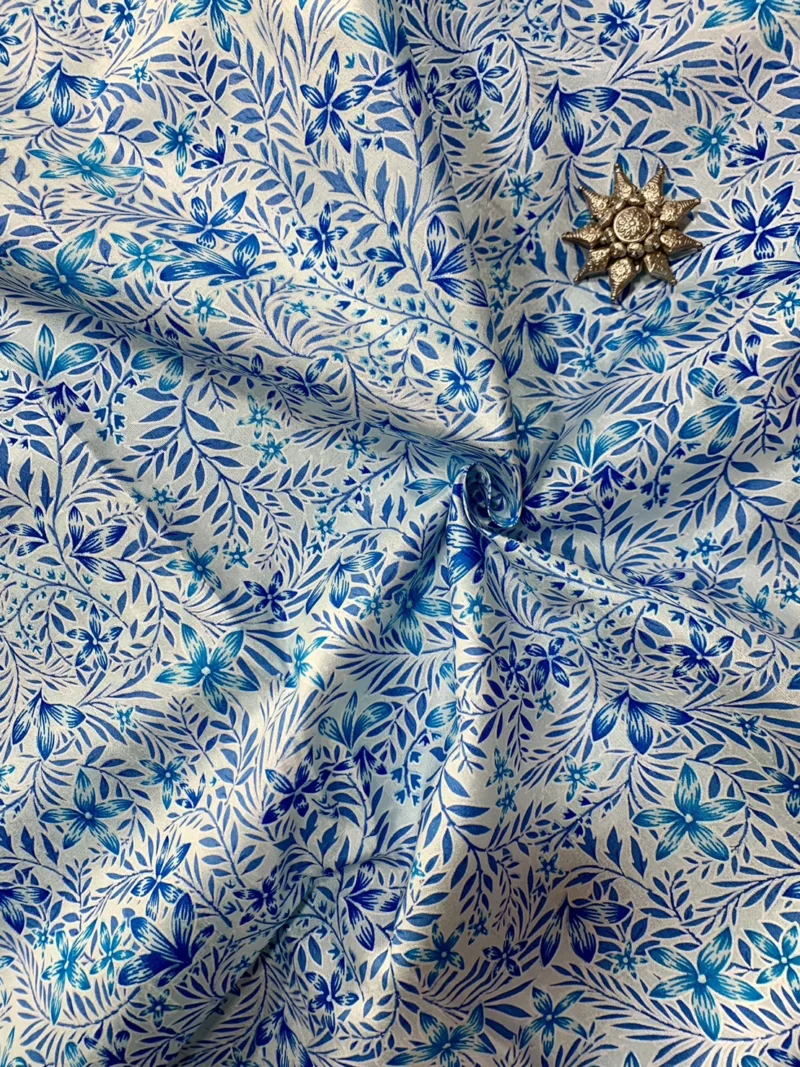 Printed Silk, Textured, Light Blue