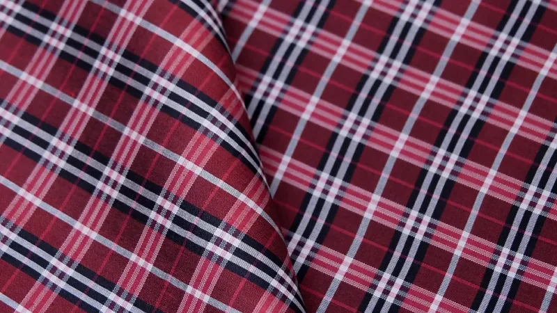 Silk Plaid, Smooth Weave, Dark Red and Pink