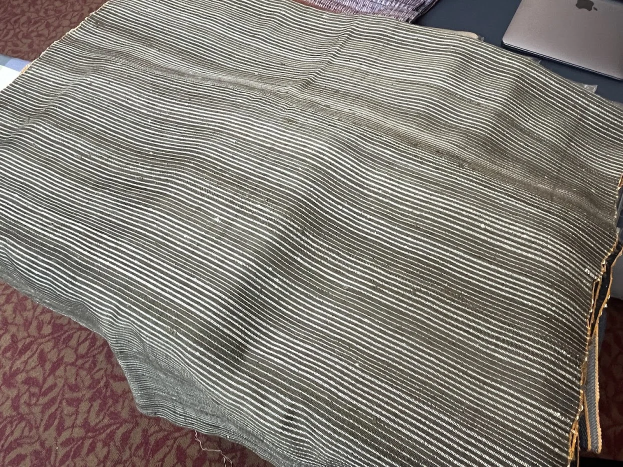 Denim-Like Silk, Heavy Textured, Dark Olive with Cream Stripe