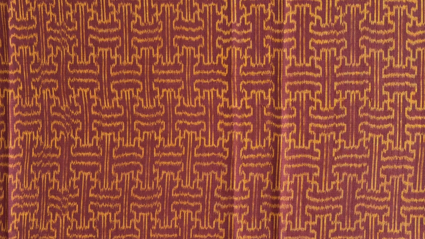 Ikat Silk, 2-Shaft, Chinese-Key Pattern, Betel Red