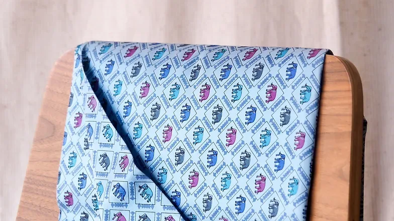 Printed Silk, Smooth Weave, 2-Ply, Elephant Print, Pale Blue