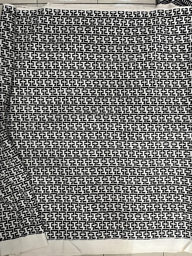 Printed Silk, Smooth Weave, Key Print, White and Black