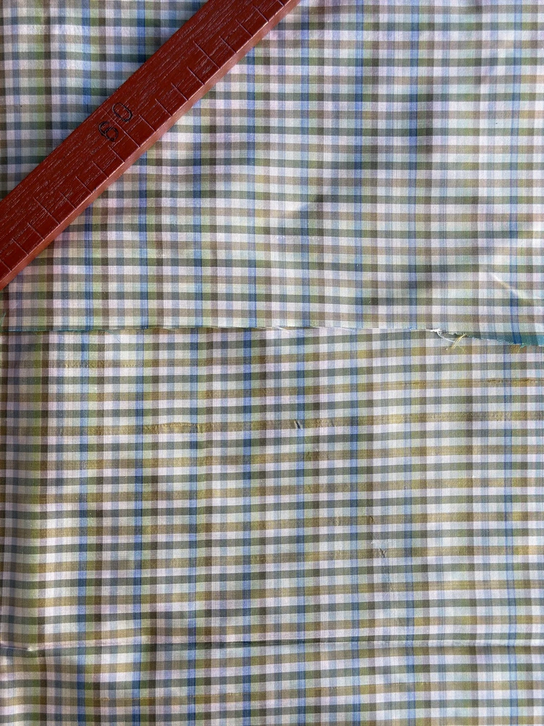 Silk Plaid, Smooth Weave, Light Blue and Brown