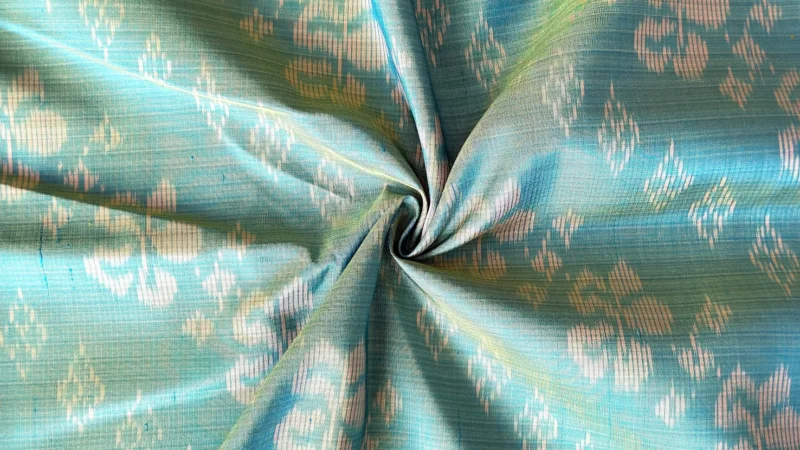 Ikat Silk, 2-Shaft, Dok Rak Pattern, Light Green-Blue