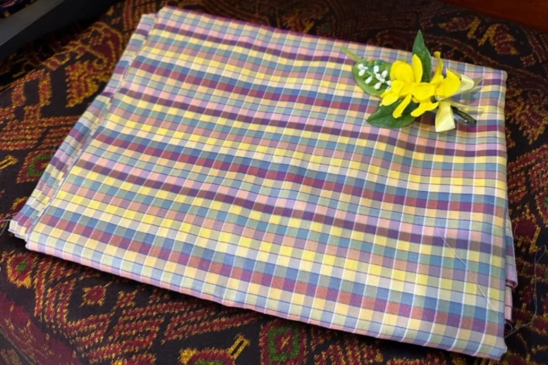 Silk Plaid, Smooth Weave, Unfinished, Loom-State, Purple and Yellow