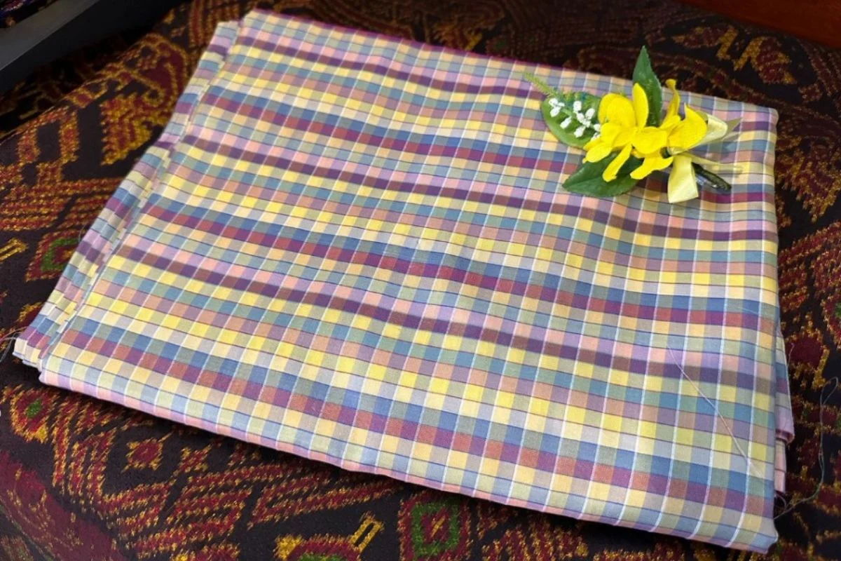 Silk Plaid, Smooth Weave, Unfinished, Loom-State, Purple and Yellow