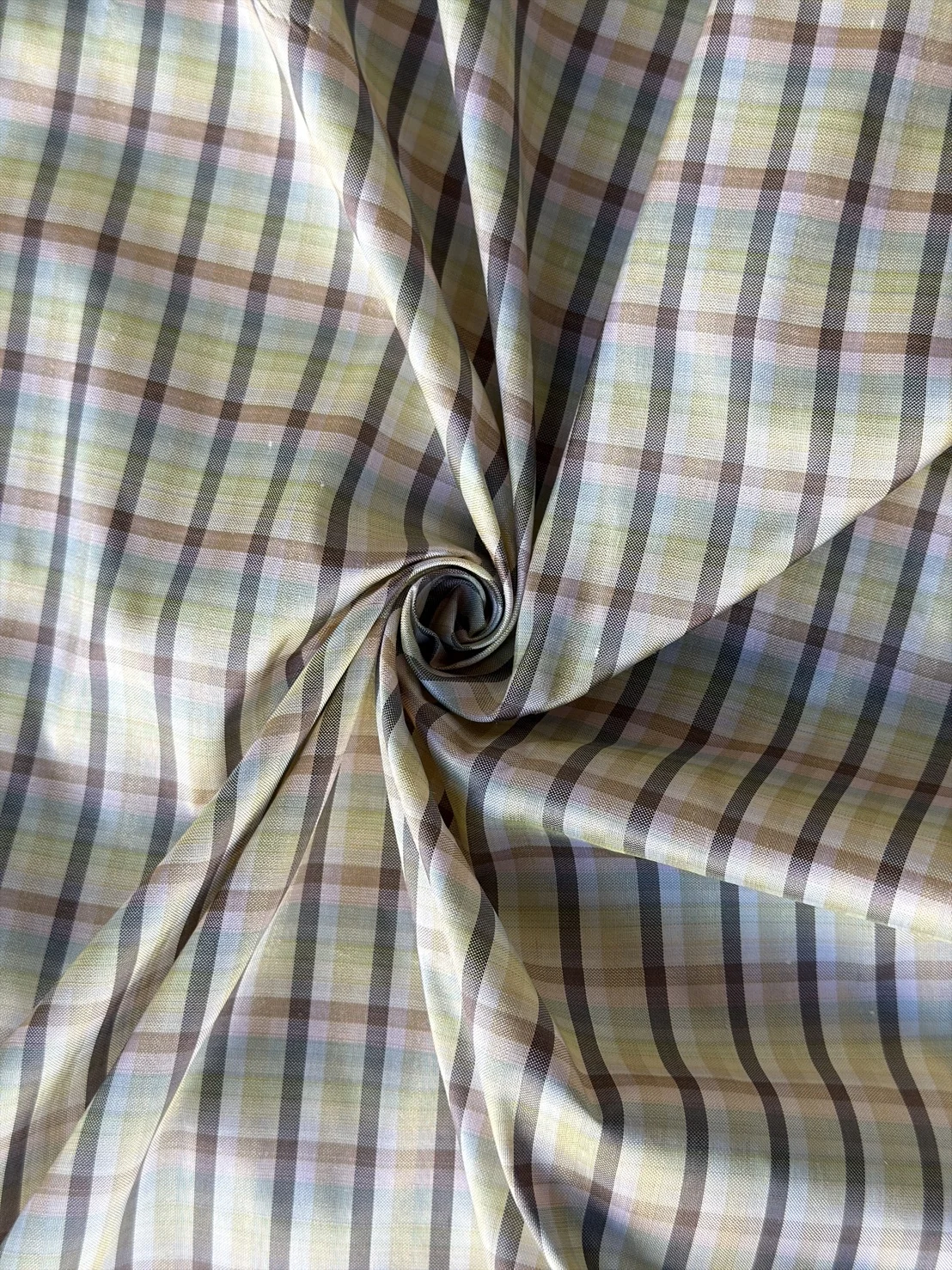Silk Plaid, Smooth Weave, Dark Grey and Yellow