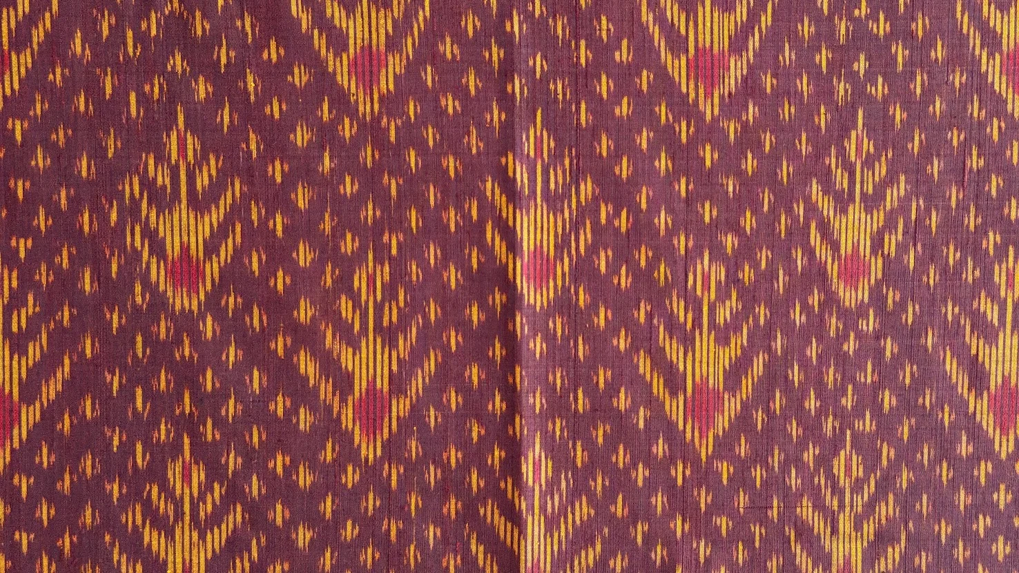 Ikat Silk, 2-Shaft, Peacock-Flower Pattern, Brown with Yellow Ikat