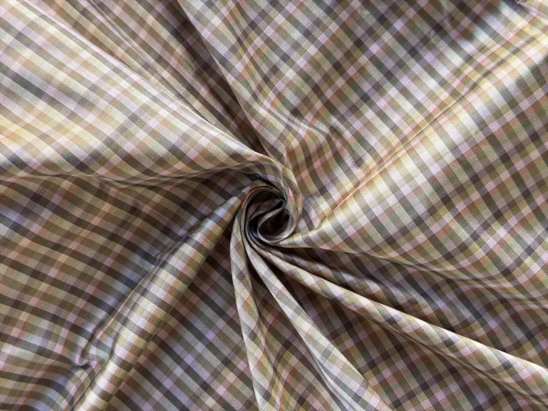 Silk Plaid, Smooth Weave, Brown and Grey