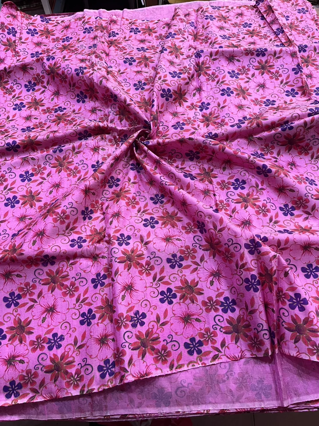 Printed Silk, Textured, Floral Print, Pink