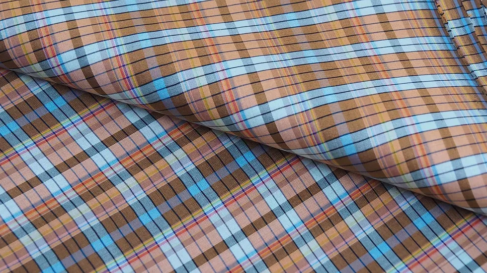 Silk Plaid, Soft Textured, Brown and Light Blue
