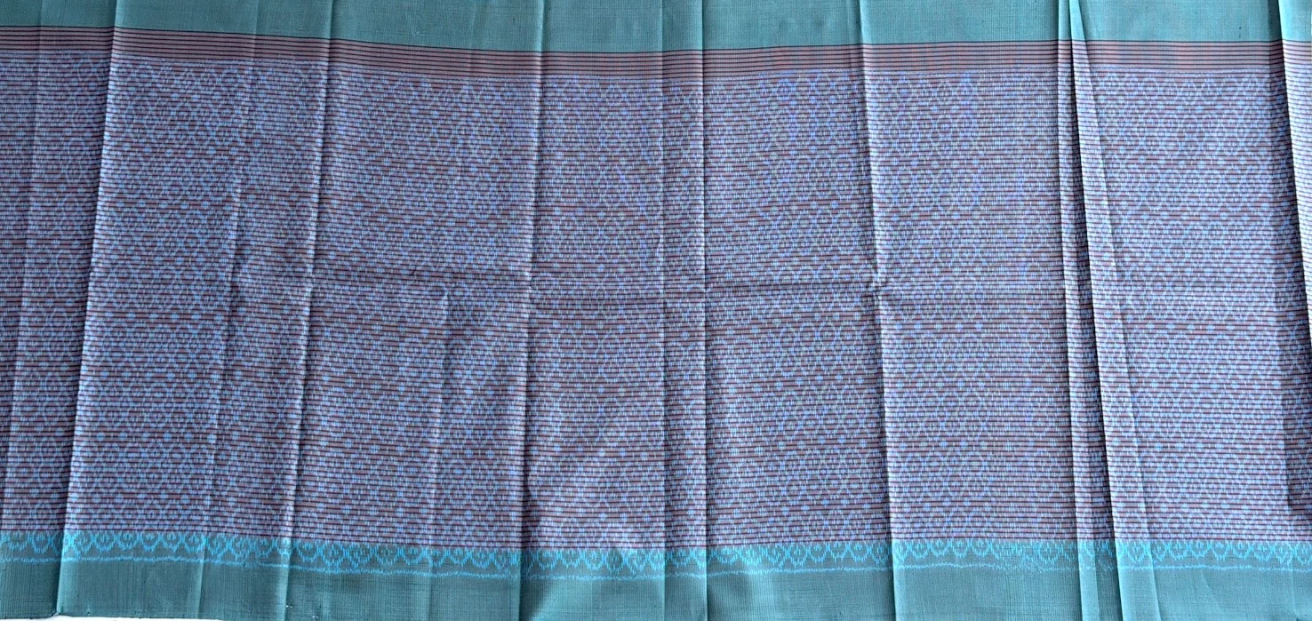 Ikat Silk, 2-Shaft, Squirrel-Tail Pattern, Turquoise