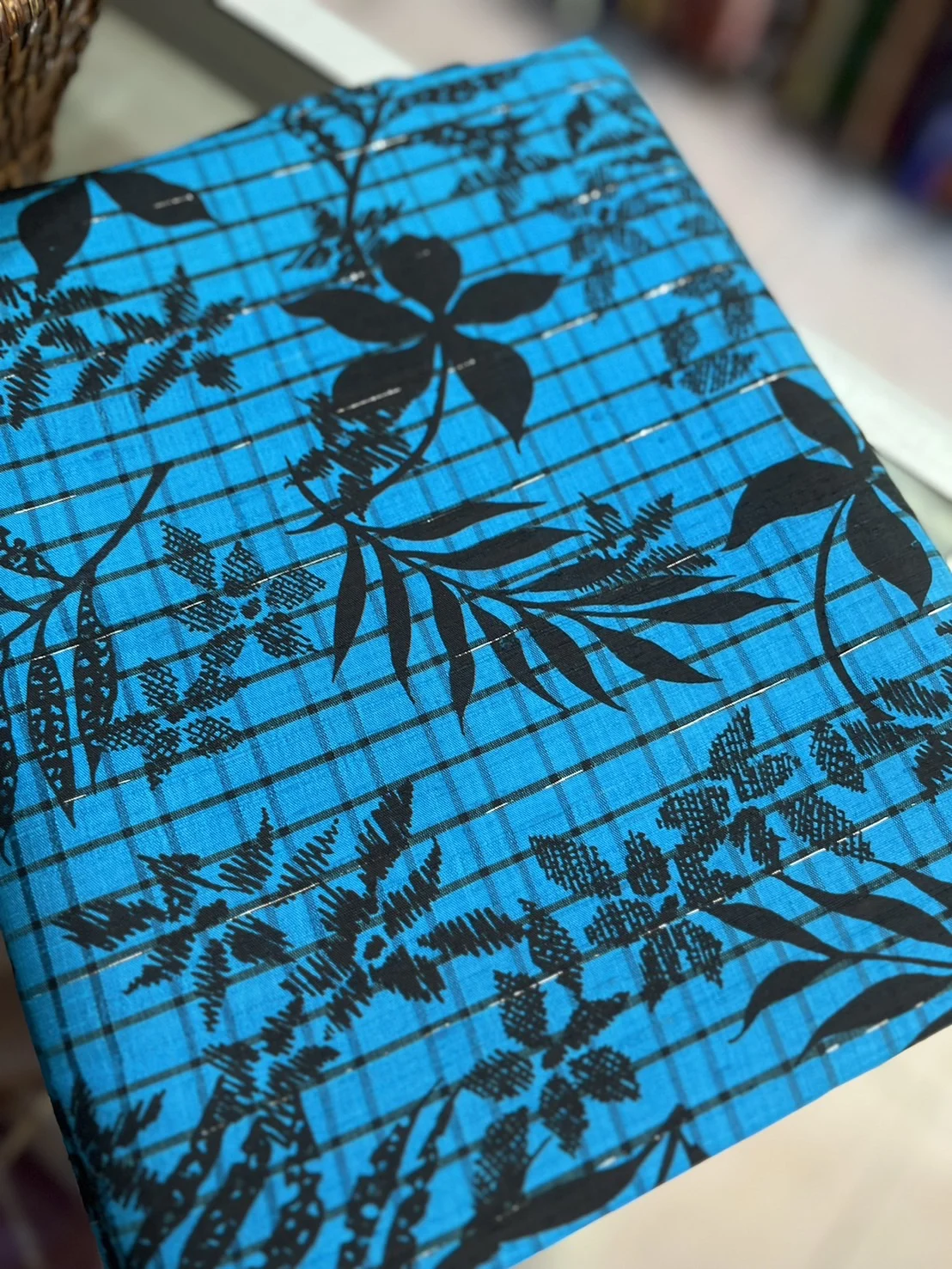 Printed Silk, Textured, Floral Print, Light Blue Ground