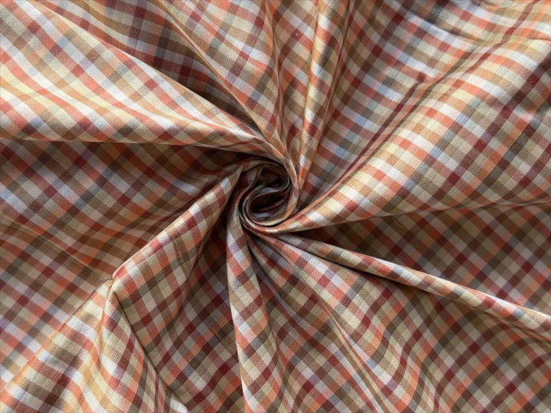 Silk Plaid, Smooth Weave, Orange and Grey