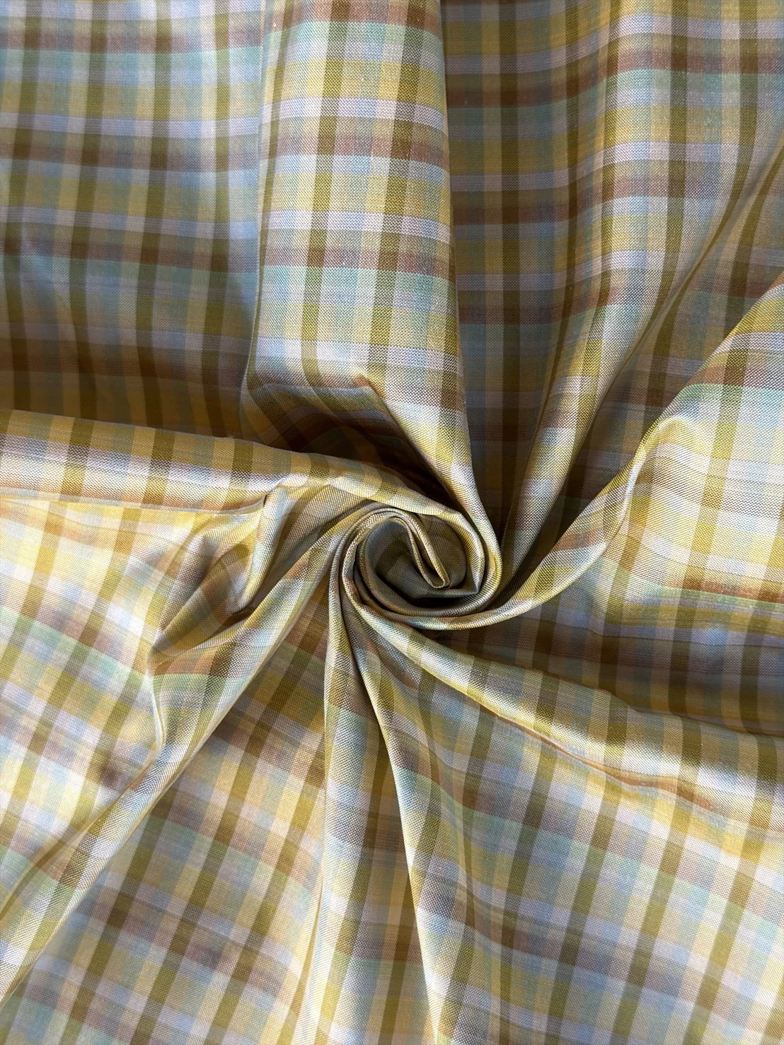 Silk Plaid, Smooth Weave, Light Blue and Yellow