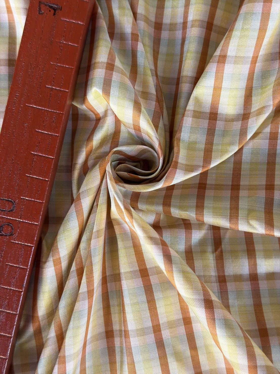 Silk Plaid, Smooth Weave, Orange and Cream Yellow