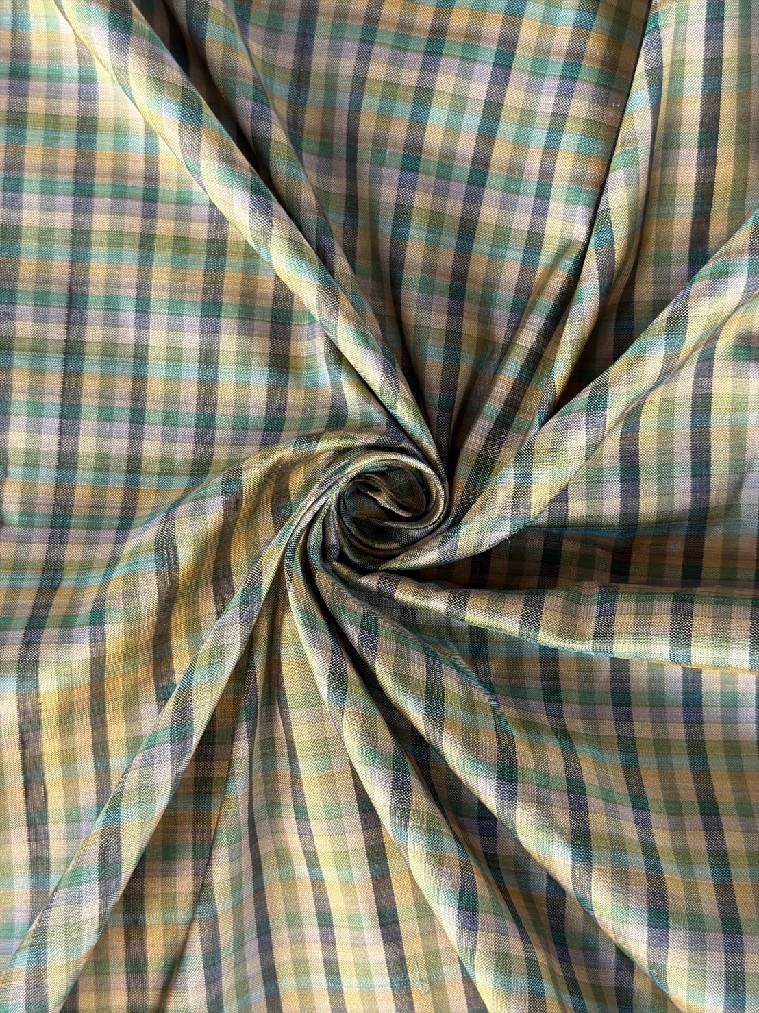 Silk Plaid, Smooth Weave, Black and Green