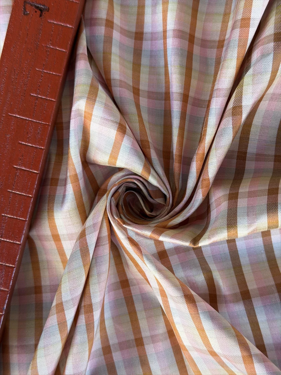 Silk Plaid, Smooth Weave, Orange and Light Pink