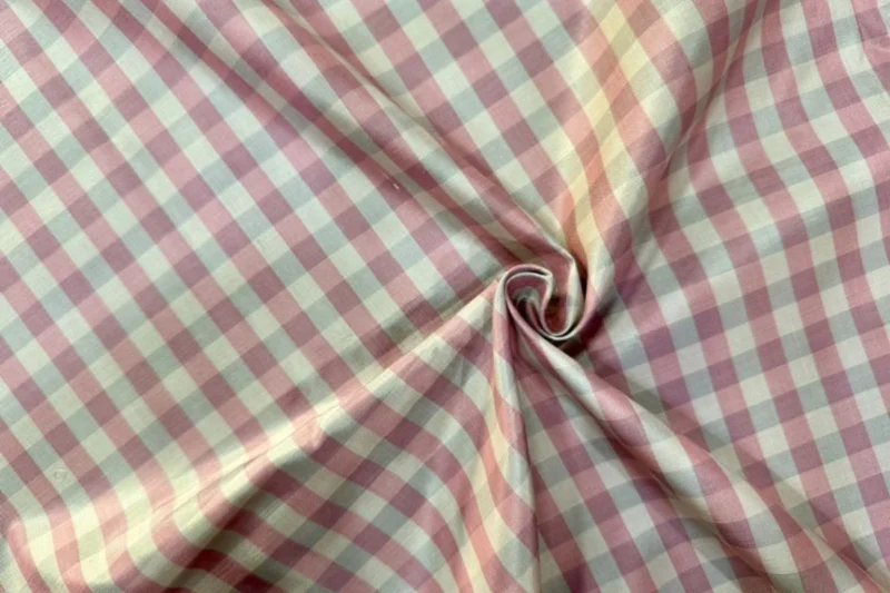 Silk Plaid, Smooth Weave, Pink and Cream