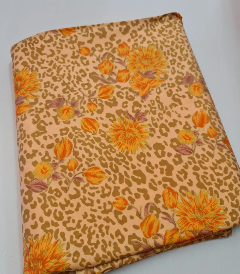 Printed Silk, Smooth Weave, Floral Print, Egg-Yolk Yellow Ground