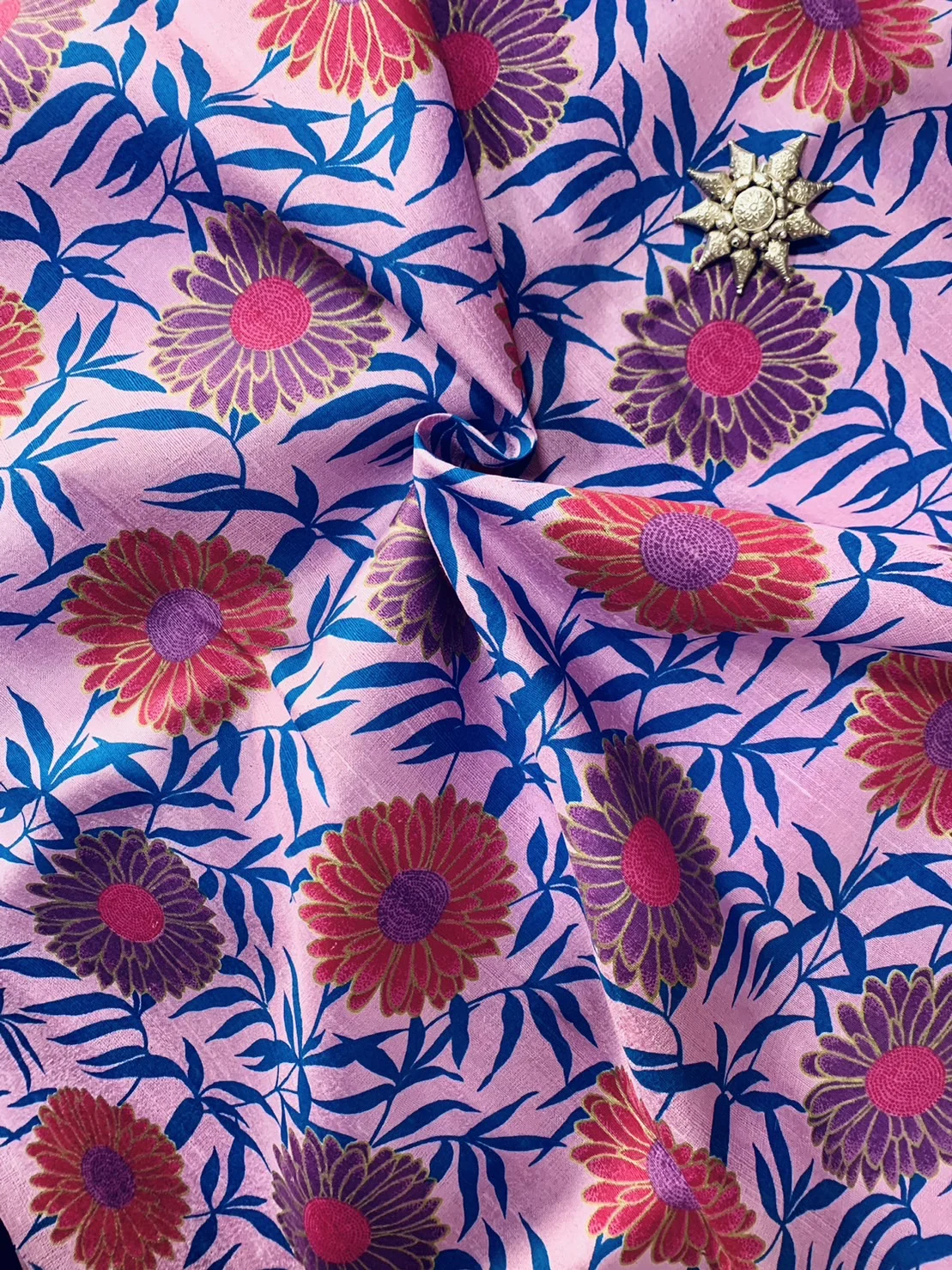 Printed Silk, Textured, Purple-Pink